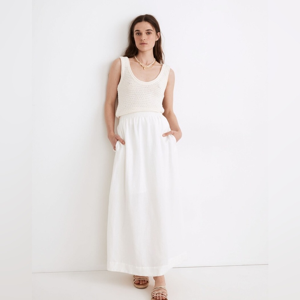 Madewell Size XXS Linen-Blend Smocked-Waist Maxi Skirt NWT